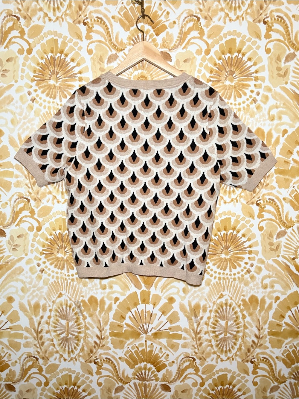 Christian Siriano Geometric Knit Sweater Top Neutral Short Sleeve Pullover Moder - Picture 5 of 9